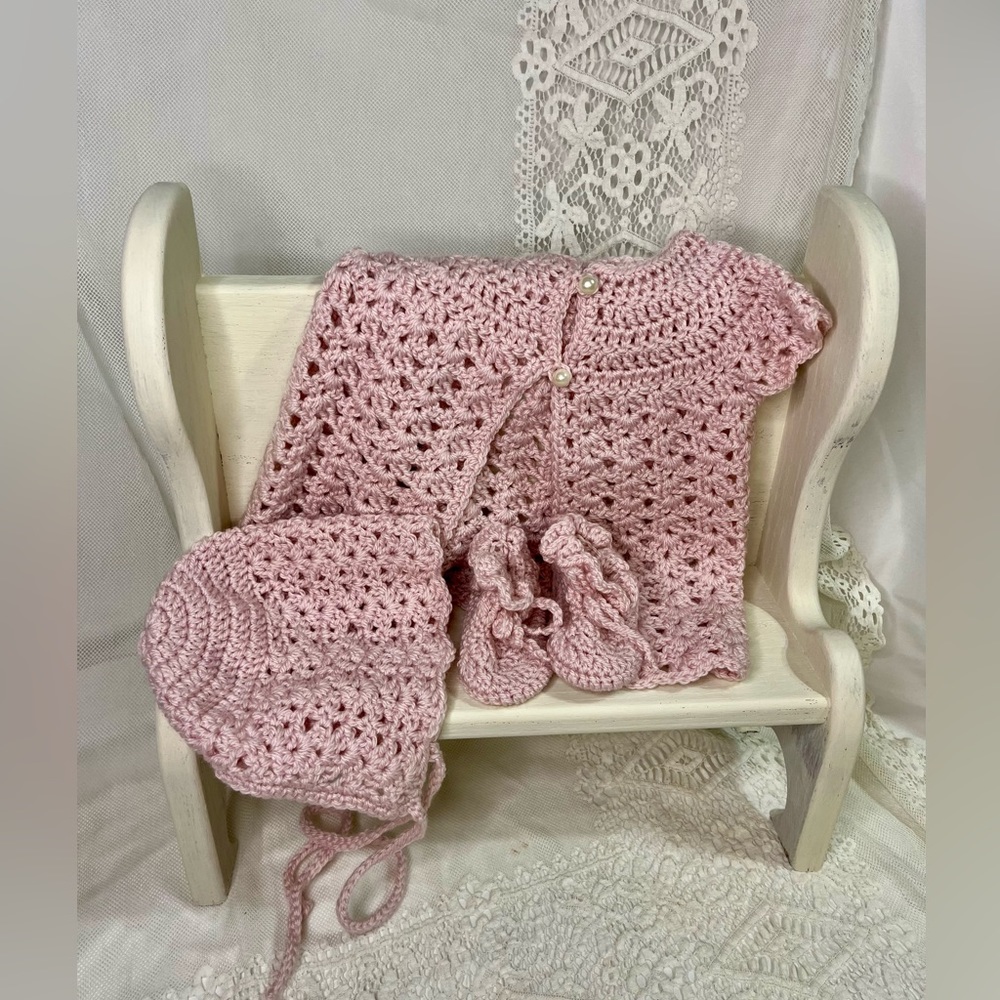 0-3 months Handmade Crocheted Pink Baby Set